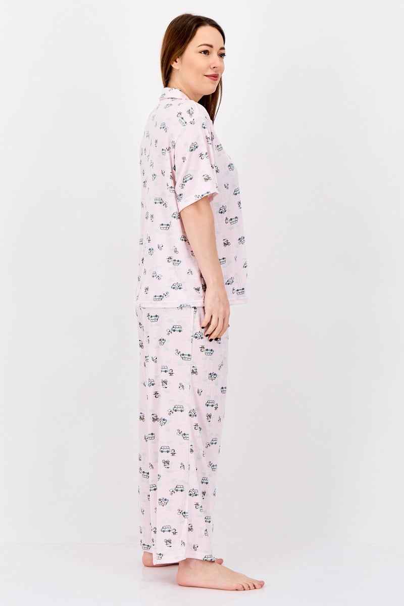 Peanuts Women 2Pcs Allover Print Pajama Top And Bottom Set, Multicolor - Image 4